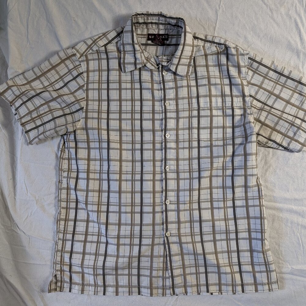 NEVADA MEN'S BUTTON UP FRONT SHORT SLEEVE SHIRT COLLAR NECK SIZE MEDIUM CASUAL
